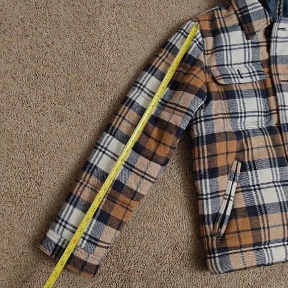 Abercrombie Jacket Mens Medium Brown Plaid Full Zip Outdoors Wool Puffer Coat - Picture 12 of 15